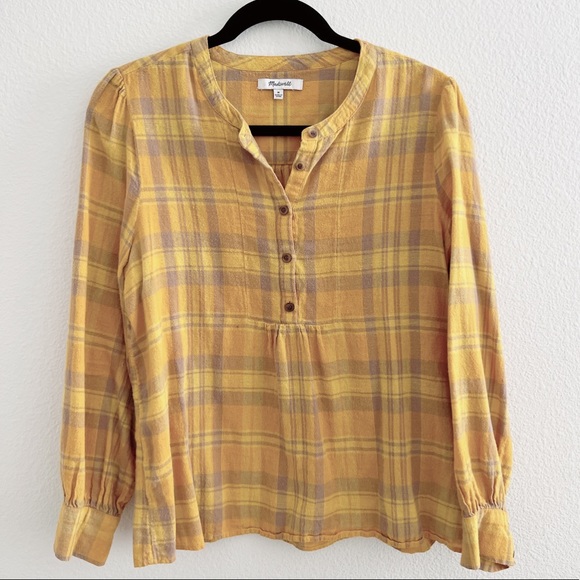Madewell | Yellow Flannel Leysfield Popover Shirt - Picture 9 of 12